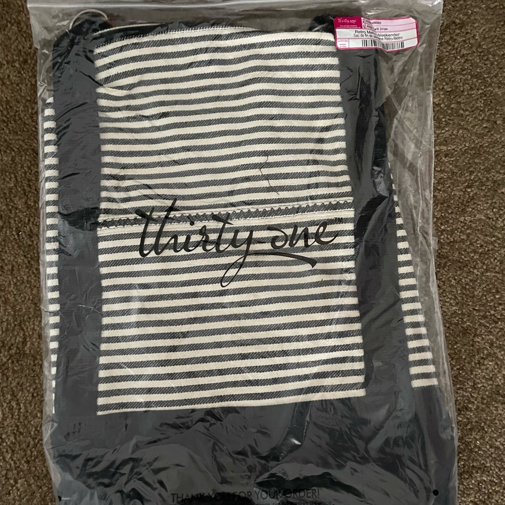 Thirty-one stripe weekender bag